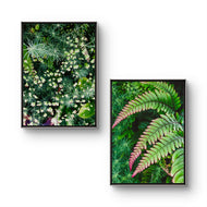 Summer Green Leaves Closeup Photography Unframed Canvas Set of 2 Prints - Modern Nature Wall Art for Home Office Décor