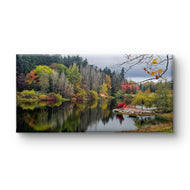 Autumn Lake Reflection Canvas Print | Authentic Rain Photography | Gallery Wrapped Horizontal Wall Art | Biophilic Nature Decor