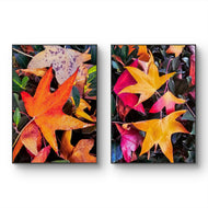 Autumn Vibrant Leaves Vertical Prints Set - Professional Closeup Photography Duo - Unstretched Canvas Nature Wall Art - Biophilic Home Decor