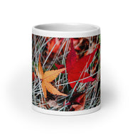 Festive Autumn Ceramic Mug - Red Orange Maple Leaves Photography - White Glossy Finish - Dishwasher Microwave Safe - 11oz 15oz 20oz