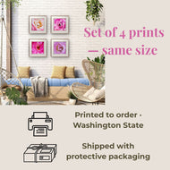 For Rose Lovers - Pink Roses Macro Photography | Unframed Square Canvas Wall Art Set of 4 for Living Room