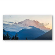 Summer Brilliance — Mt. Rainier in Sunset Photography | Unframed Horizontal Panoramic Canvas Biophilic Wall Art