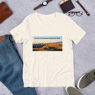 Unisex T-Shirt Featuring Rainier Mountains in Summer Sunset | Original Photography