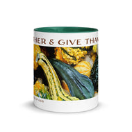 Thanksgiving Mug "Gather & Give Thanks" | Autumn Harvest Gourds Photography Print | Ceramic Fall Coffee Mug Gift | Nature Kitchen Decor