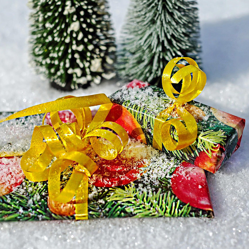 Christmas wrapped gifts on the table