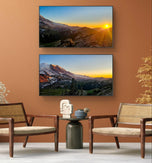 Mt. Rainier in Summer Sunset | Authentic Nature Photography 2 Prints Set | Unframed Horizontal Canvas | Biophilic Style Wall Art