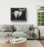 White Leaves with Raindrops Close-Up Nature Photography Print | Horizontal Unframed Canvas Wall Art for Home, Office, or Gift
