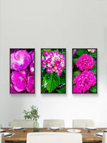 Pink Hydrangea Close-Up Nature Photography | Vertical Unframed Canvas Wall Art Set of 3 | Elegant Floral Print for Home, Office, or Gift