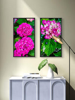 Pink Hydrangea Close-Up Nature Photography | Vertical Unframed Canvas Wall Art Set of 3 | Elegant Floral Print for Home, Office, or Gift