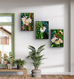 Polka Dot Begonia Flowers Closeup Photography Unframed Canvas Set of 3 Prints - Modern Nature Wall Art for Home Office Decor