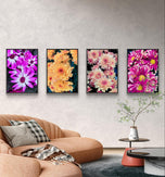 Vibrant Dahlia Flowers Canvas Wall Art Set | 4 Unframed Vertical Prints | Eco-Friendly Modern Home Office Décor