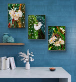 Polka Dot Begonia Flowers Closeup Photography Unframed Canvas Set of 3 Prints - Modern Nature Wall Art for Home Office Decor