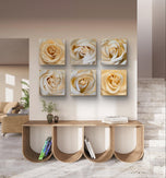 Pale Yellow Rose Canvas Prints Set of 6 - Authentic Nature Closeup Photography - Unframed Square Botanical Wall Art - Biophilic Home Office Decor - Modern Floral Art