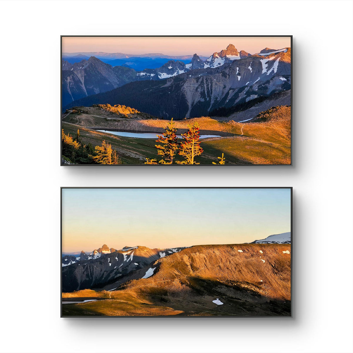 Rainier Mountains in Sunset Canvas Wall Art Set of 2