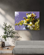 White Spring Blossom with Raindrops | Macro Floral Photography | Horizontal Gallery Wrapped Canvas | Modern Botanical Wall Art Décor