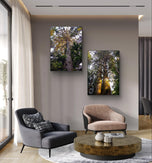 Forest Trees in Sunset Unframed Canvas Vertical Print Set of 2 | Authentic Nature Photography Wall Art | Biophilic Home Office Decor