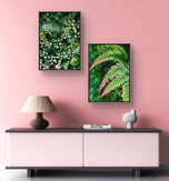 Summer Green Leaves Closeup Photography Unframed Canvas Set of 2 Prints - Modern Nature Wall Art for Home Office Décor
