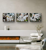 White Star Magnolia with Raindrops Nature Macro Photography Canvas Set | 3 Horizontal Prints | Botanical Wall Art