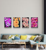 Vibrant Dahlia Flowers Canvas Wall Art Set | 4 Unframed Vertical Prints | Eco-Friendly Modern Home Office Décor