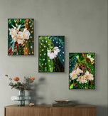 Polka Dot Begonia Flowers Closeup Photography Unframed Canvas Set of 3 Prints - Modern Nature Wall Art for Home Office Decor