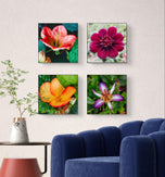 Vibrant Tropical Flowers Close-Up Nature Photography I Square Unframed Canvas Wall Art Set of 4 | Elegant Floral Print for Home Décor