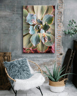 Gallery Wrapped Canvas Featuring Macro Photography of Green Succulents | Biophilic Style Vertical Wall Art for Home & Office Décor