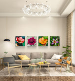Vibrant Tropical Flowers Close-Up Nature Photography I Square Unframed Canvas Wall Art Set of 4 | Elegant Floral Print for Home Décor