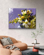 White Spring Blossom with Raindrops | Macro Floral Photography | Horizontal Gallery Wrapped Canvas | Modern Botanical Wall Art Décor