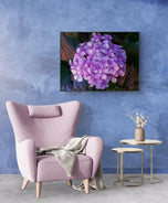 Purple Hydrangea Blossom | Authentic Closeup Photography Print | Unframed Canvas Horizontal Print | Biophilic Floral Wall Art