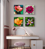 Vibrant Tropical Flowers Close-Up Nature Photography I Square Unframed Canvas Wall Art Set of 4 | Elegant Floral Print for Home Décor