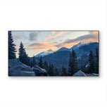 Summer Brilliance — Alpine Rocks and Firs at Sunset | Mt. Rainier National Park Photography | Unframed Horizontal Canvas Biophilic Wall Art