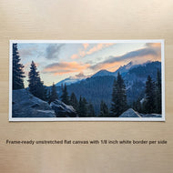 Summer Brilliance — Alpine Rocks and Firs at Sunset | Mt. Rainier National Park Photography | Unframed Horizontal Canvas Biophilic Wall Art