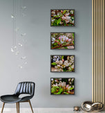 Apple Blossom Raindrop Canvas Print Set of 4 | Capture Spring's First Rain | Authentic Macro Photography | Biophilic Horizontal Wall Art for Home Décor