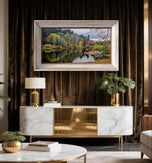 Autumn Lake Reflection Canvas Print | Authentic Rain Photography - Unstretched Horizontal Wall Art | Biophilic Nature Décor