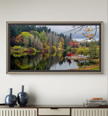 Autumn Lake Reflection Canvas Print | Authentic Rain Photography - Unstretched Horizontal Wall Art | Biophilic Nature Décor