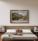 Autumn Lake Reflection Canvas Print | Authentic Rain Photography - Unstretched Horizontal Wall Art | Biophilic Nature Décor