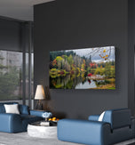 Autumn Lake Reflection Canvas Print | Authentic Rain Photography | Gallery Wrapped Horizontal Wall Art | Biophilic Nature Decor