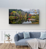 Autumn Lake Reflection Canvas Print | Authentic Rain Photography | Gallery Wrapped Horizontal Wall Art | Biophilic Nature Decor