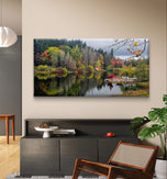 Autumn Lake Reflection Canvas Print | Authentic Rain Photography | Gallery Wrapped Horizontal Wall Art | Biophilic Nature Decor