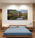 Autumn Lake Reflection Canvas Print | Authentic Rain Photography | Gallery Wrapped Horizontal Wall Art | Biophilic Nature Decor