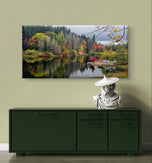 Autumn Lake Reflection Canvas Print | Authentic Rain Photography | Gallery Wrapped Horizontal Wall Art | Biophilic Nature Decor