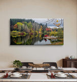 Autumn Lake Reflection Canvas Print | Authentic Rain Photography | Gallery Wrapped Horizontal Wall Art | Biophilic Nature Decor