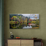 Autumn Lake Reflection Canvas Print | Authentic Rain Photography | Gallery Wrapped Horizontal Wall Art | Biophilic Nature Decor