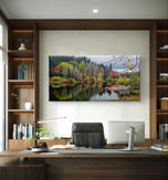 Autumn Lake Reflection Canvas Print | Authentic Rain Photography | Gallery Wrapped Horizontal Wall Art | Biophilic Nature Decor