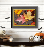 Autumn Leaves with Raindrops Authentic Macro Photography | Unstretched Canvas Horizontal Prints Set of 2 | Biophilic Nature Wall Art Décor