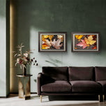 Autumn Leaves with Raindrops Authentic Macro Photography | Unstretched Canvas Horizontal Prints Set of 2 | Biophilic Nature Wall Art Décor