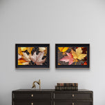 Autumn Leaves with Raindrops Authentic Macro Photography | Unstretched Canvas Horizontal Prints Set of 2 | Biophilic Nature Wall Art Décor