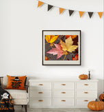 Autumn Leaves with Raindrops Authentic Macro Photography | Unstretched Canvas Horizontal Prints Set of 2 | Biophilic Nature Wall Art Décor
