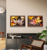 Autumn Leaves with Raindrops Authentic Macro Photography | Unstretched Canvas Horizontal Prints Set of 2 | Biophilic Nature Wall Art Décor
