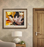 Autumn Leaves with Raindrops Authentic Macro Photography | Unstretched Canvas Horizontal Prints Set of 2 | Biophilic Nature Wall Art Décor